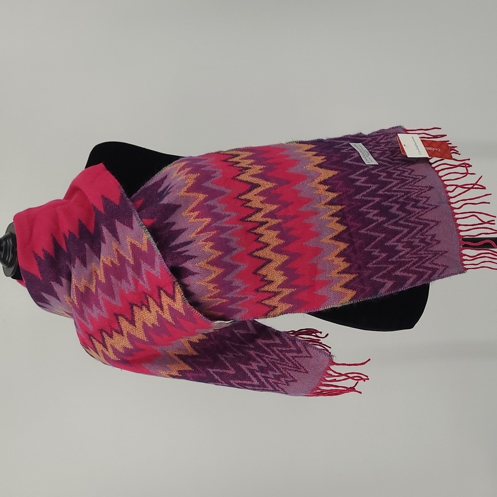 Croft & Barrow‎ NWT Pink/Purple/Gold Zig Zag Fringed Scarf OS